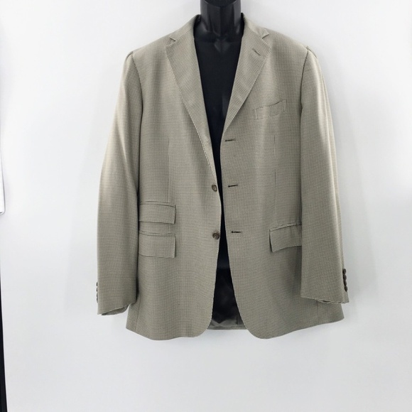 Polo Ralph Lauren Mens Blazer Tan Silk 3 Button Check Made in Italy Sz 44 Long - Picture 2 of 16